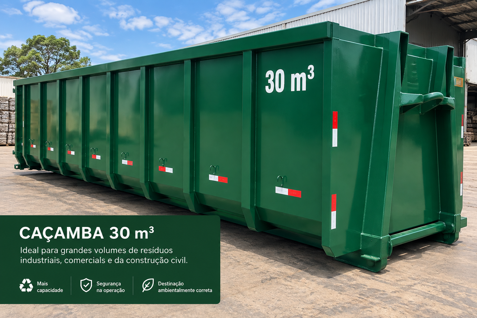 Caçamba Roll-on Roll-off de 30 m³ para acondicionamento de resíduos